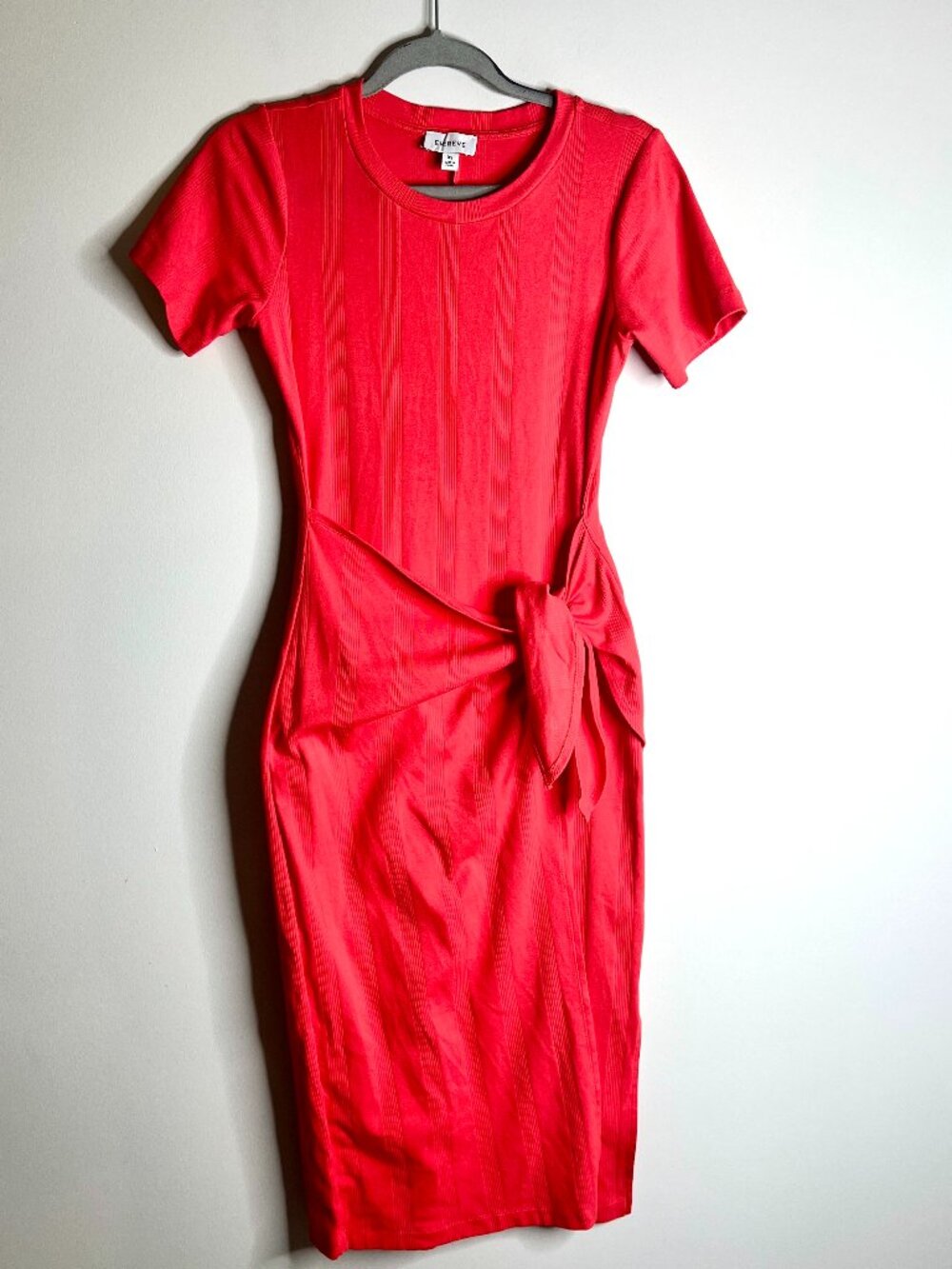 Evereve Ribbed Wrap Tie Dress Midi Length Coral Beach Vacation Resortwear Sz XS
